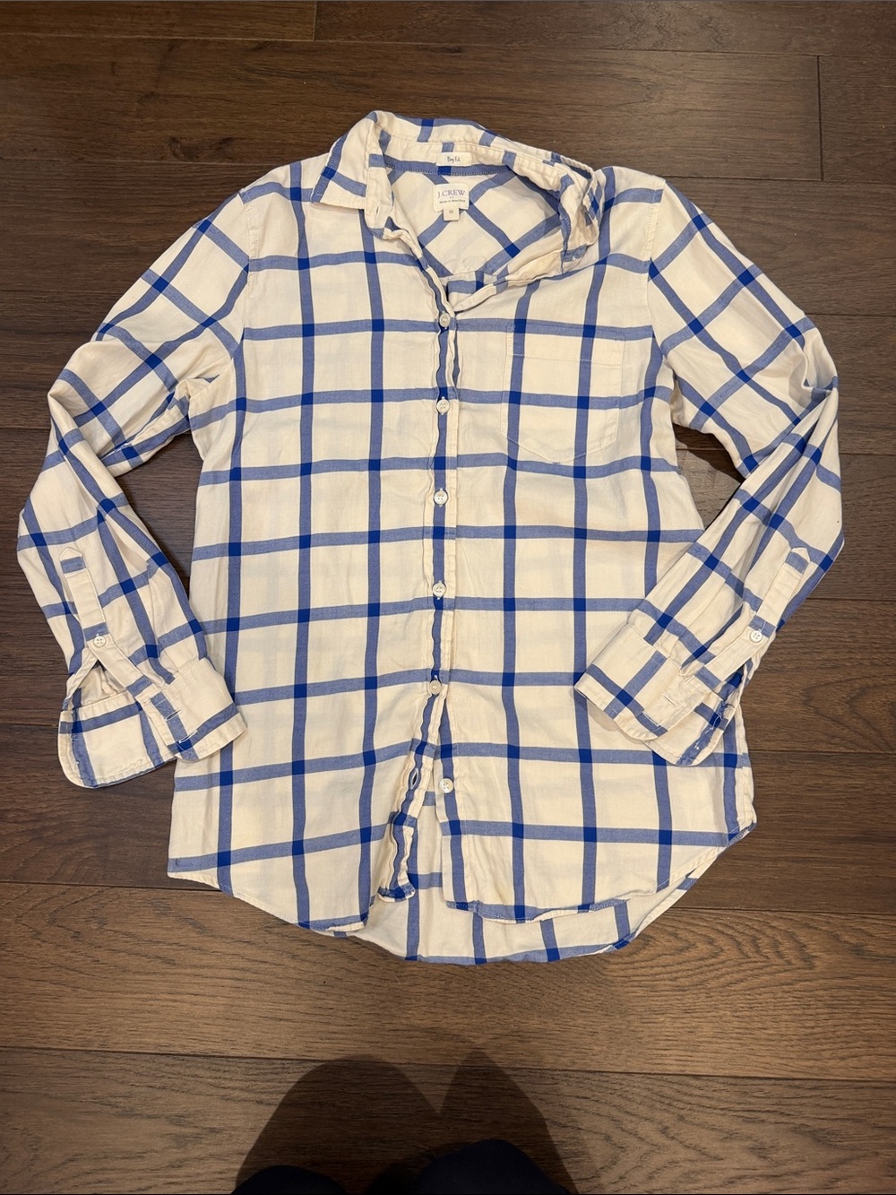 J. Crew Women’s Boy Fit White Shirt with Blue Plaid Shirt Size XS - C12-069